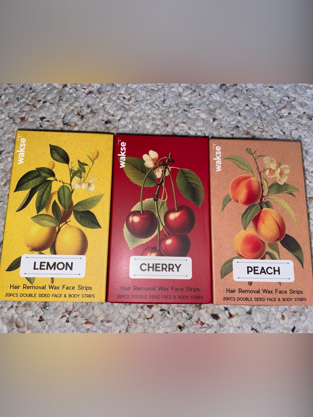 Wakse Fruit-Scented Hair Removal Wax Strips - Lemon, Cherry & Peach Trio